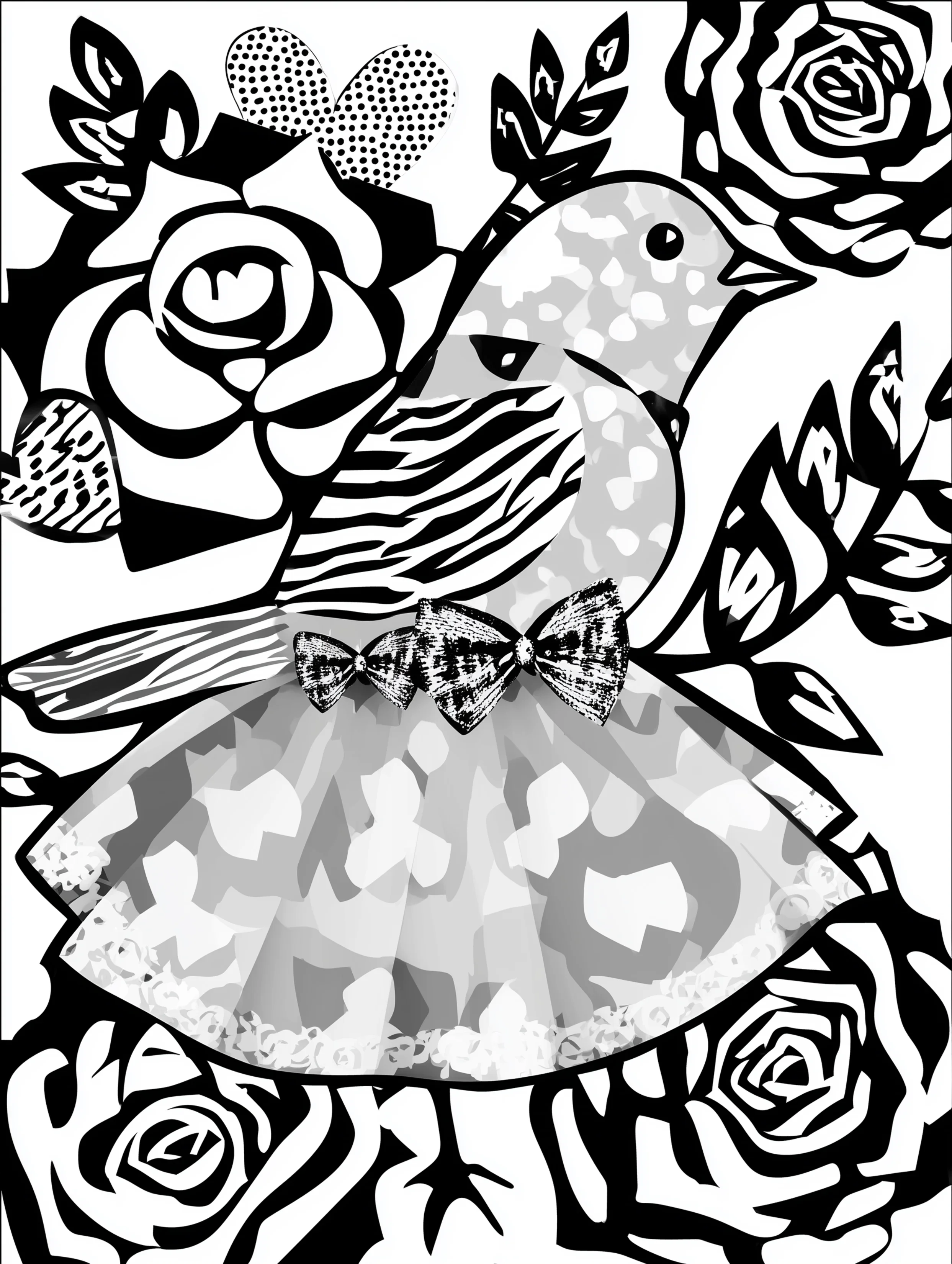 Free printable bird coloring page for adults featuring a bird wearing a skirt